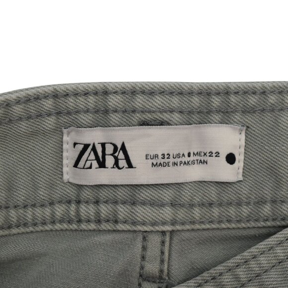 Zara Marine Jeans Womens 0 High Waisted Wide Leg Raw Hem Gray Green - Picture 2 of 6